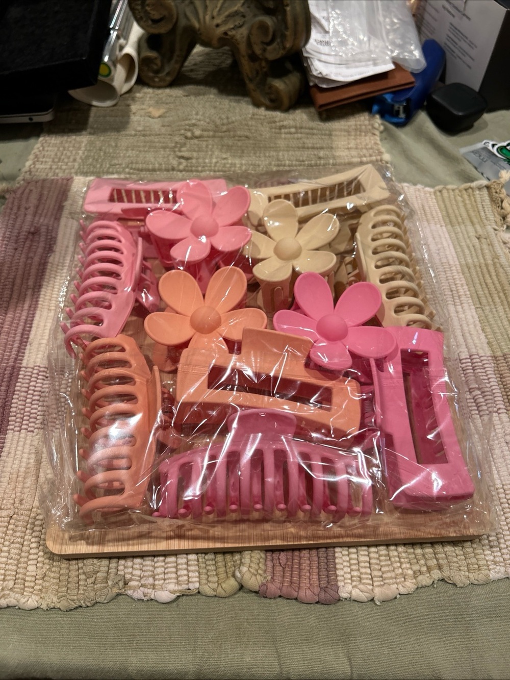 Assorted Pink & Peach Flower 12 pieces Hair Claw Clips - Stylish Set for Parties